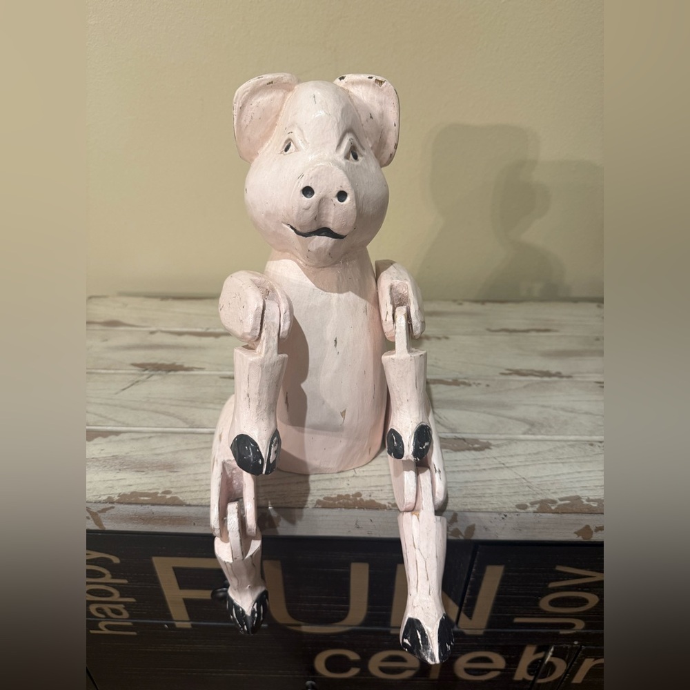 Charming Antique Jointed Pig Window Shelf Sitter Toy Vintage Doll